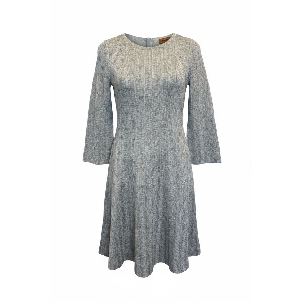 Missoni Italy Silver Grey Knit A-Line Dress IT 42 US 6 NWOT 3/4 Sleeve Metallic